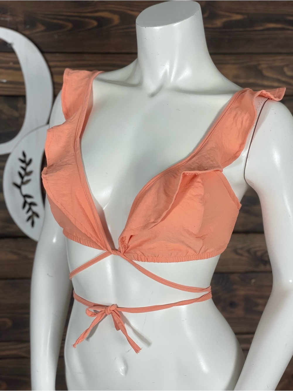 Smoothies | Ruffle Wrap Bikini Top in Coral Peach